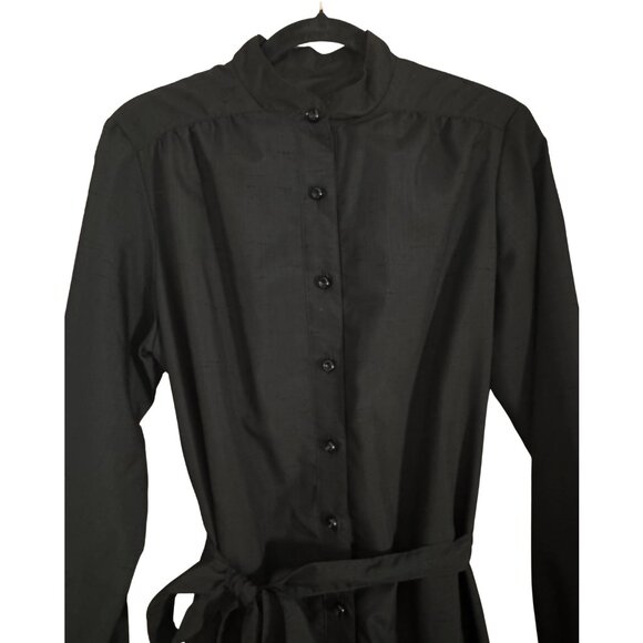 Vintage Henry-Lee Black Button Front Shirt Dress Belted Midi 70s Workwear - Picture 2 of 9
